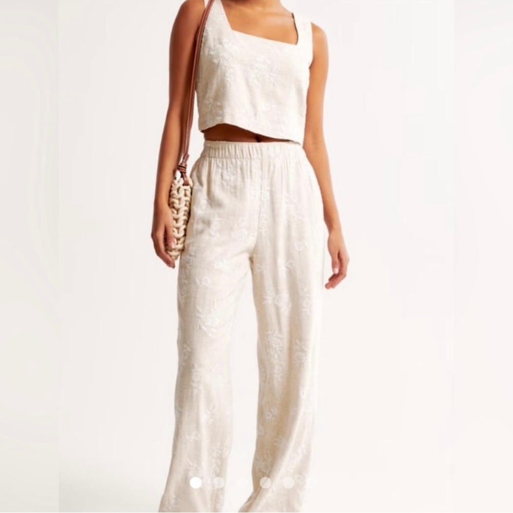 Abercrombie Linen Blend Embroidered Pants